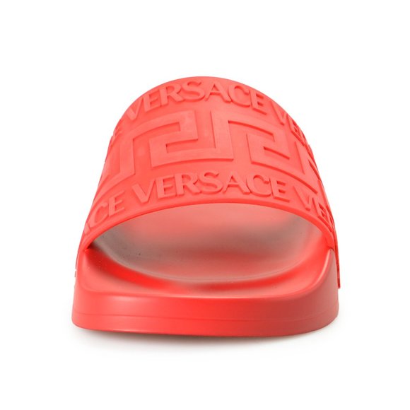 Versace Men's Deep Red "Greca" Print Embossed Pool Slide Flip Flops Shoes - Picture 5 of 8